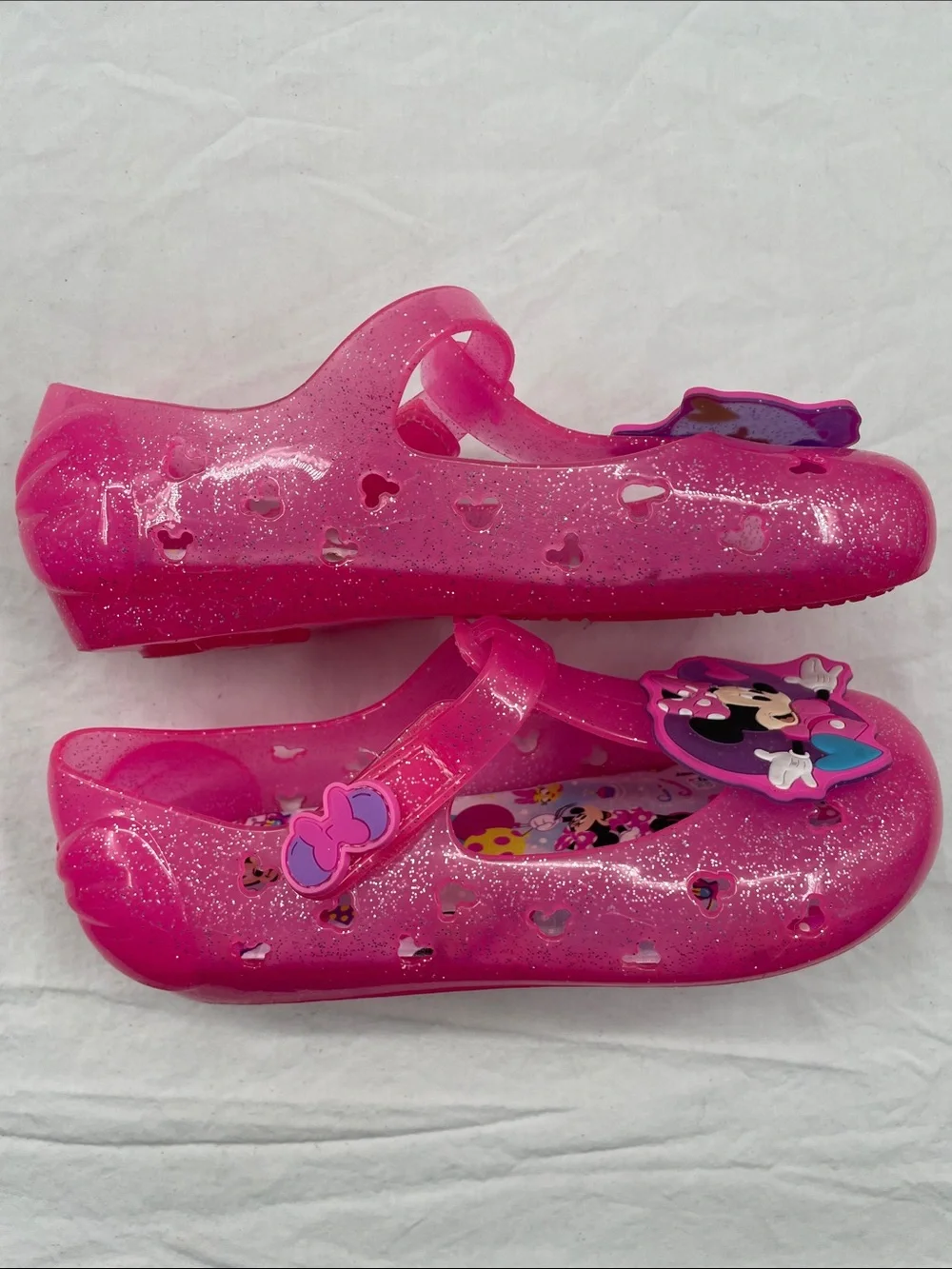 NEW! Disney Sparkling Pink Minnie & Daisy Jelly Sandals. Toddler Girl’s 12.